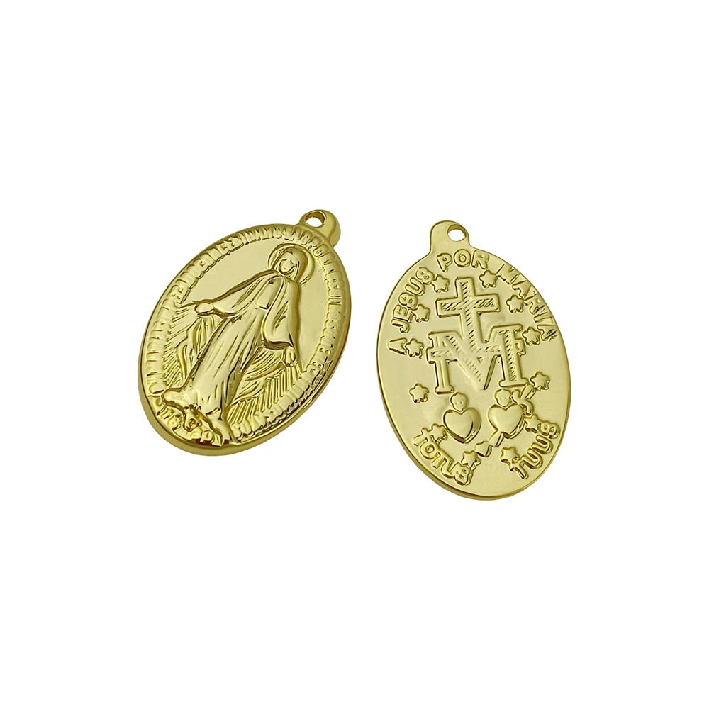 

3Pcs/Lot Golden Virgin Mary Necklace Bracelet Pendants Stainless Steel Oval Embossed Madonna Pendants Diy Jewelry Accessories
