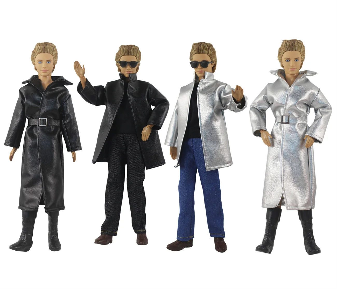

Boy doll clothes / Leather coat black & silver overcoat clothing set for 1/6 Ken doll