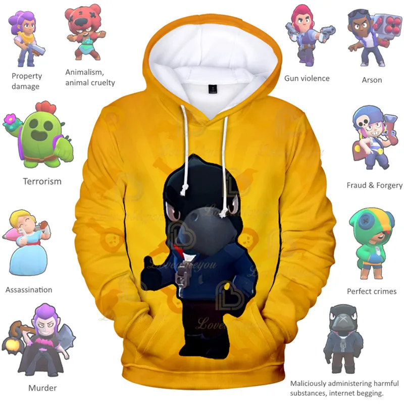 

Browlingss Wanted Default Crow Boys Girls 3D Hoodie Sweatshirt Stars, Kids Shoot Game Cute Cartoon Clothing Birthday Gift