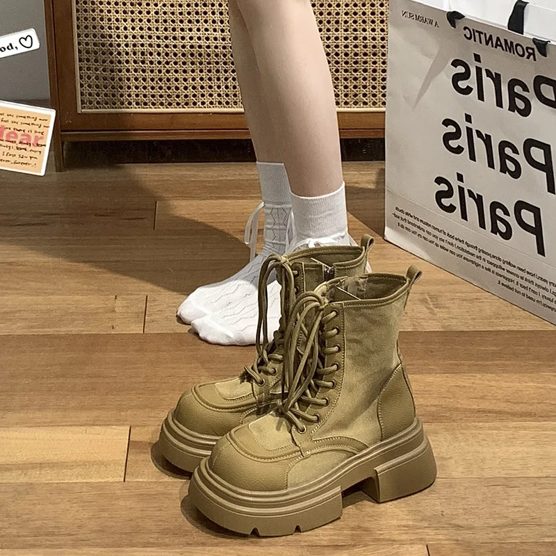 

Ботинки-мартинсы на толстой подошве в британском ретро-стиле для женщин, Новинка лета 2023, короткие ботинки на толстом каблуке, обувь для женщин