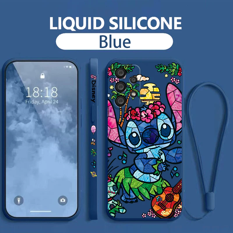 

Disney Stitch Winnie the pooh Samsung Phone Case For A73 A53 A33 A52 A32 A71 A51 A21S A03S A50 A30 5G Liquid Left Rope Cover