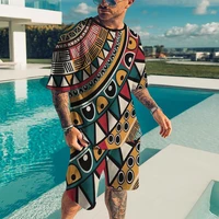 summer new african style 2 piece definition shorts mens suits vintage clothes oversized short sleeves casual loose breathables