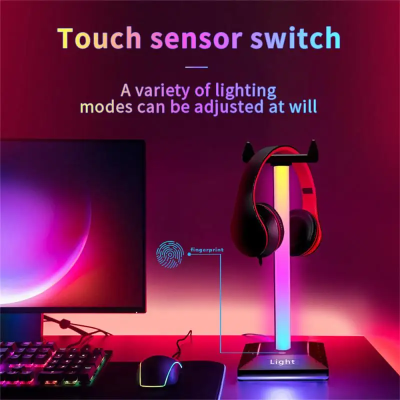 

RGB Touch Desk Light Headphone Display Stand Gaming Esports Desktop Atmosphere Light Illusion Intelligent Headphone Stand Light