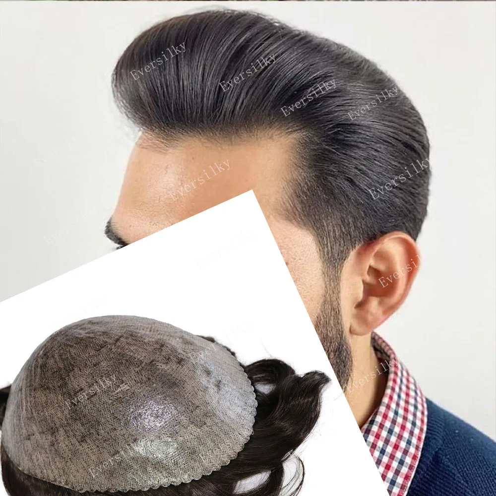 

Super Durable Thin Skin Undetectable Unit Transparent PU Male Wigs Natrual Hairline Black Grey Toupee For Men Systems Prosthesis