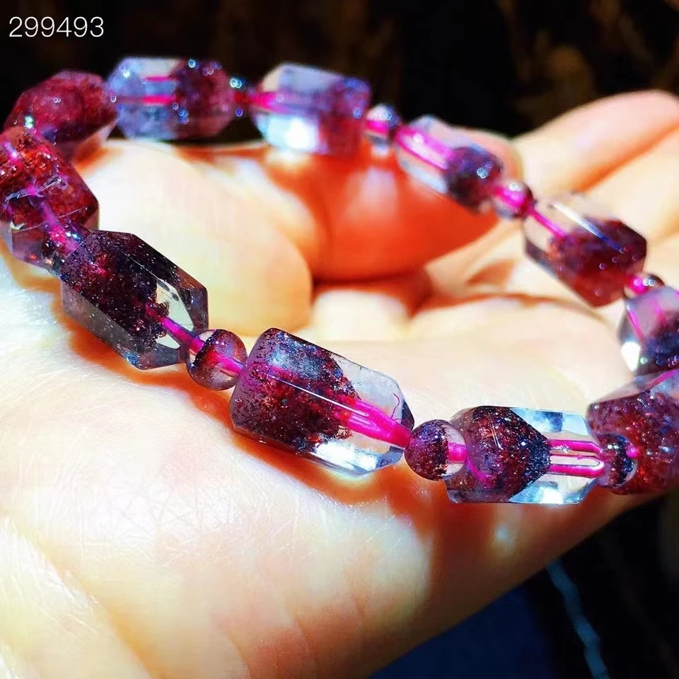 

Natural Red Lepidocrocite Quartz Super Seven 7 Bracelet 12.5x8.6mm Clear Barrel Beads Stretch Crystal Rare Rutilated AAAAA