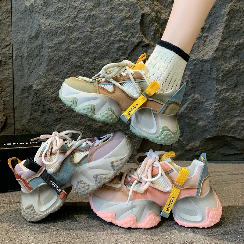 Женские спортивные кроссовки на толстой подошве Вулканизированная подошва