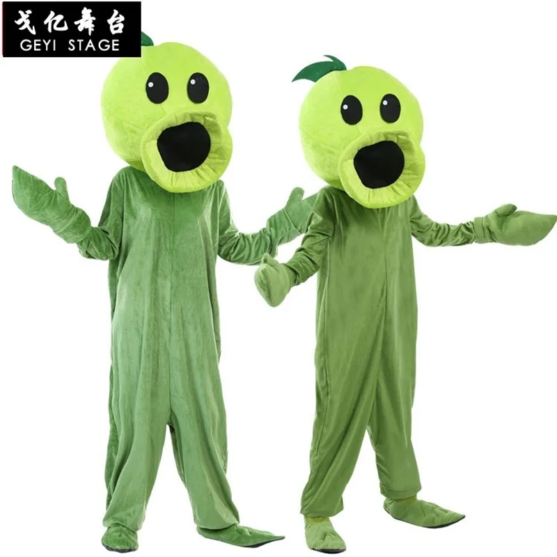 

Plant Vs Zombies Pea Shooter Mascot Costume Kids Size Pea Shooter Cosplay Costume with Headgear Carnival Halloween Costumes