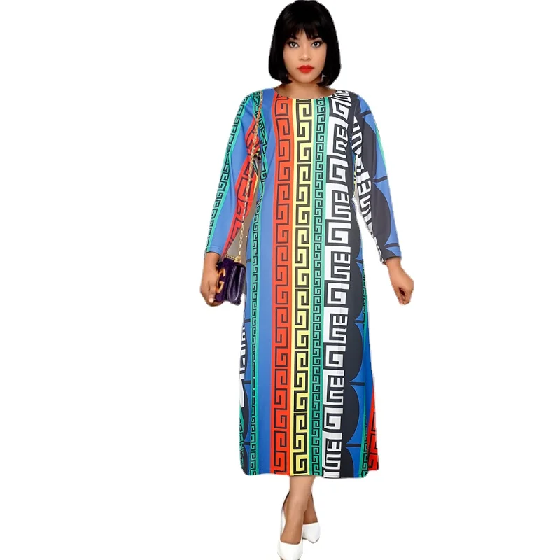 

African Dresses For Women 2023 Summer Print Maxi Dress African Clothes A Line Robe Africaine Femme Vestidos Elastic Bust 90cm