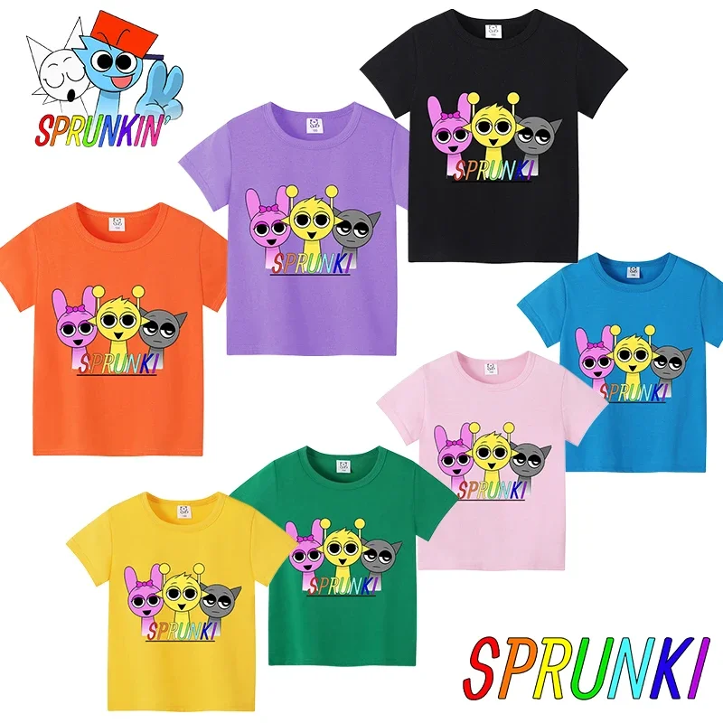 Game Sprunki Children T Shirt Girl Boy Summer Clothes Baby Cotton Tee Shirts Print Short Sleeve Kid Tops Toddler Anime Tees Gift