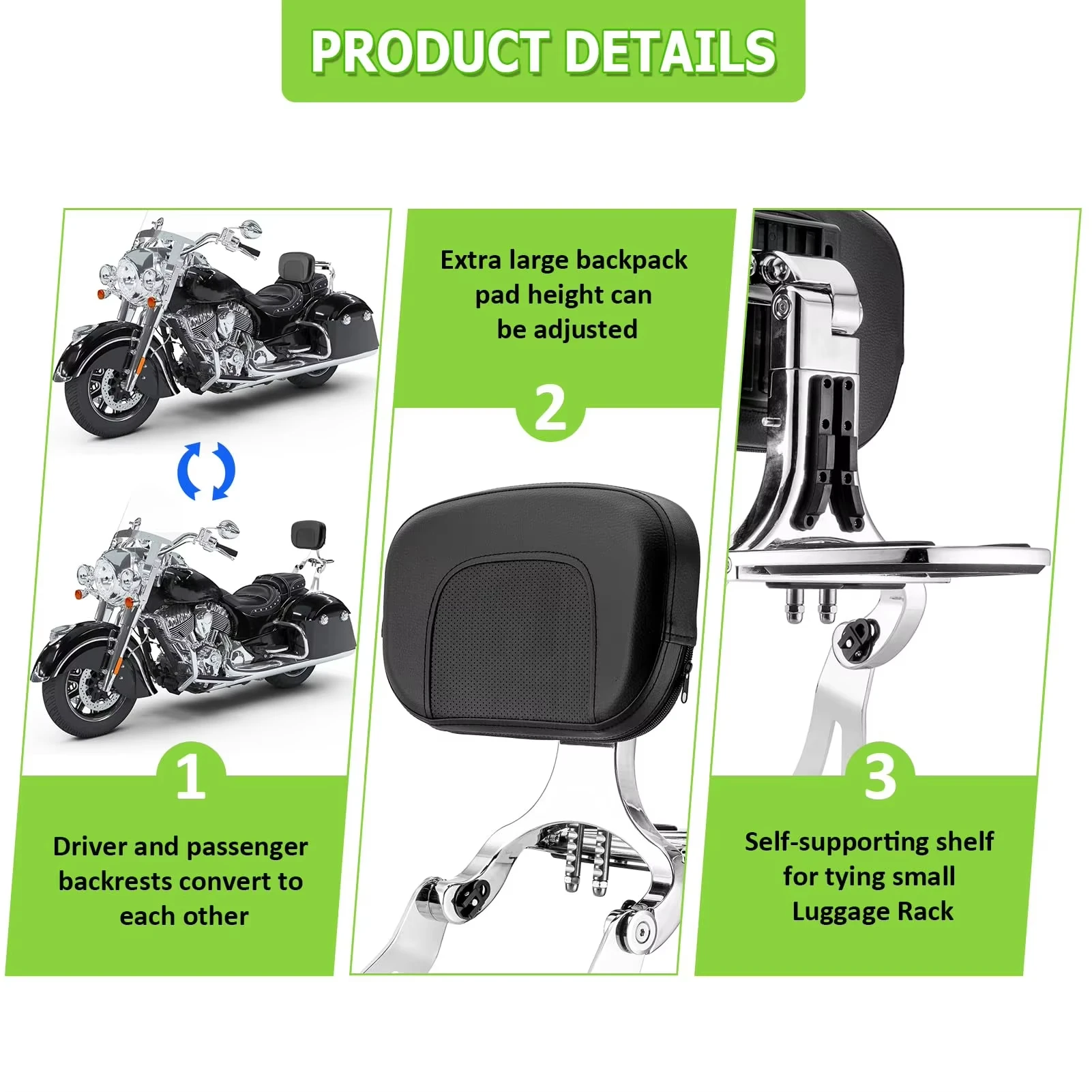 Фото Регулируемая спинка Sissy Bar для Indian Chieftain Dark Horse Vintage Challenger Springfield Roadmaster Classic Elite 2014-2024 №4