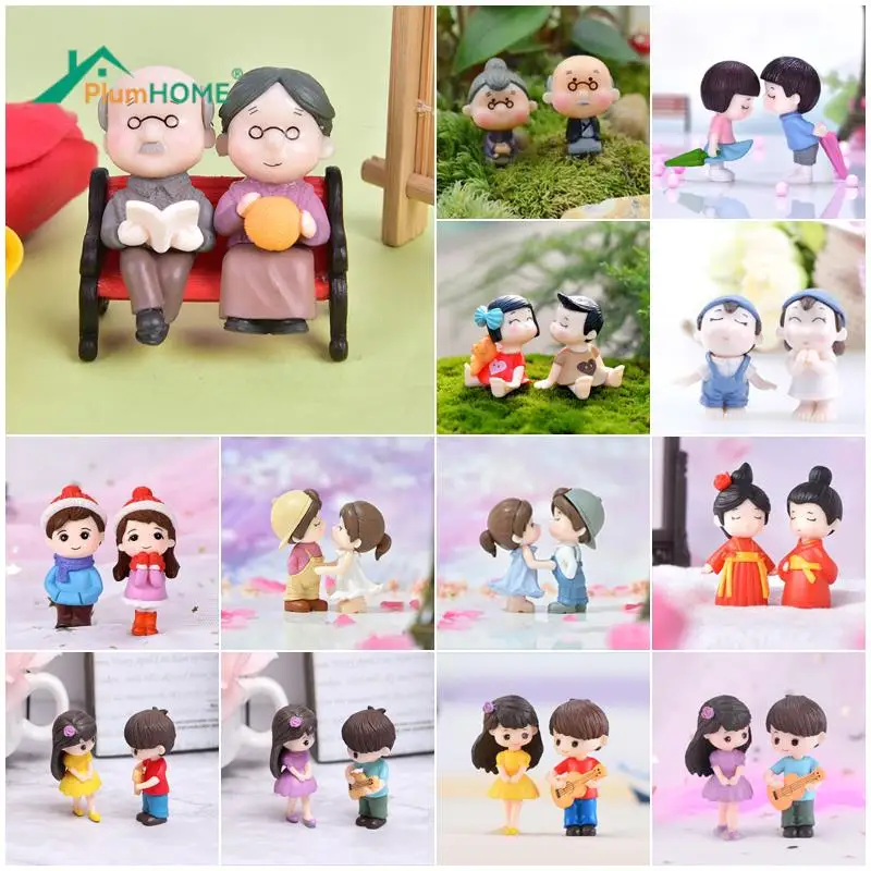 

2pcs Mini Couple Figures Grandma Grandpa Sweety Lovers Couple Ornament For Fairy Garden Figurines Miniature Home Decoration