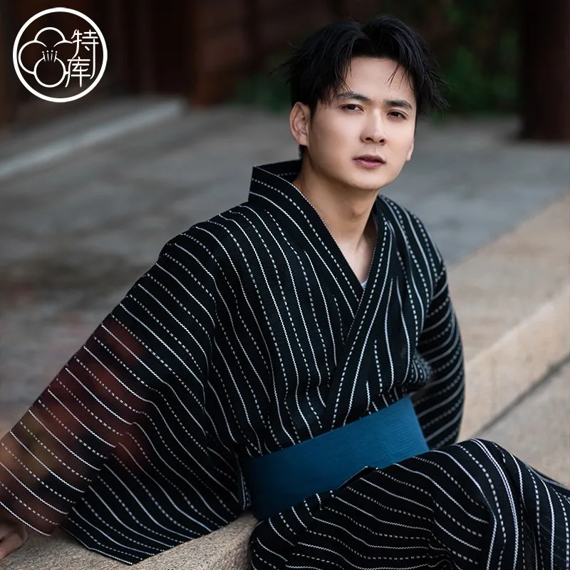 Summer Men's Traditional Yukata Japanese Samurai Pajamas Breathable Kimono Robe Woven Cotton