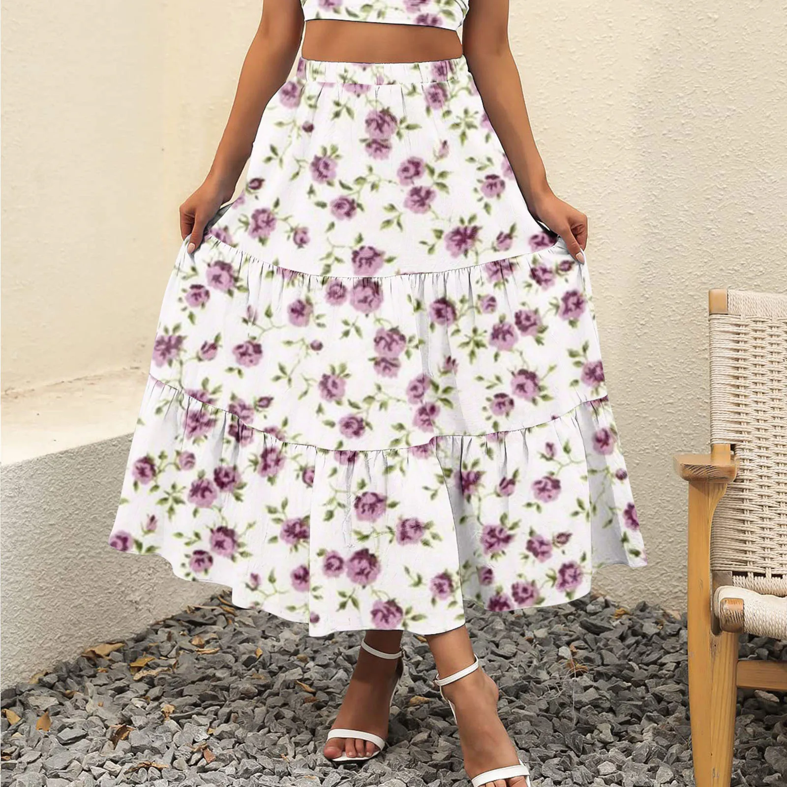 

Женская летняя Макси-юбка с цветочным принтом, соблазнительное платье в стиле бохо на бретельках, повседневные ажурные трапециевидные длин...