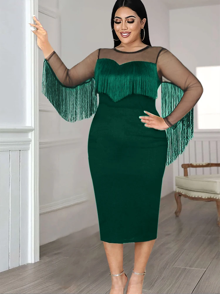 

Черные платья приблизительно 4XL, длинные прозрачные сетчатые вечерние платья с бахромой в стиле пэчворк для коктейльной вечеринки, наряды, ...