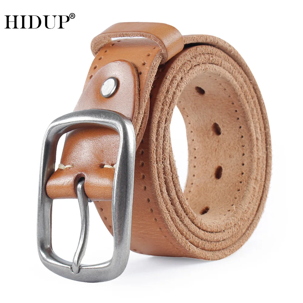 HIDUP Casual Style Design Men's Top Quality Cow Leather Belt Solid Cowhide Black Pin Buckle Metal Belts 3.8cm Width DSWWJ507