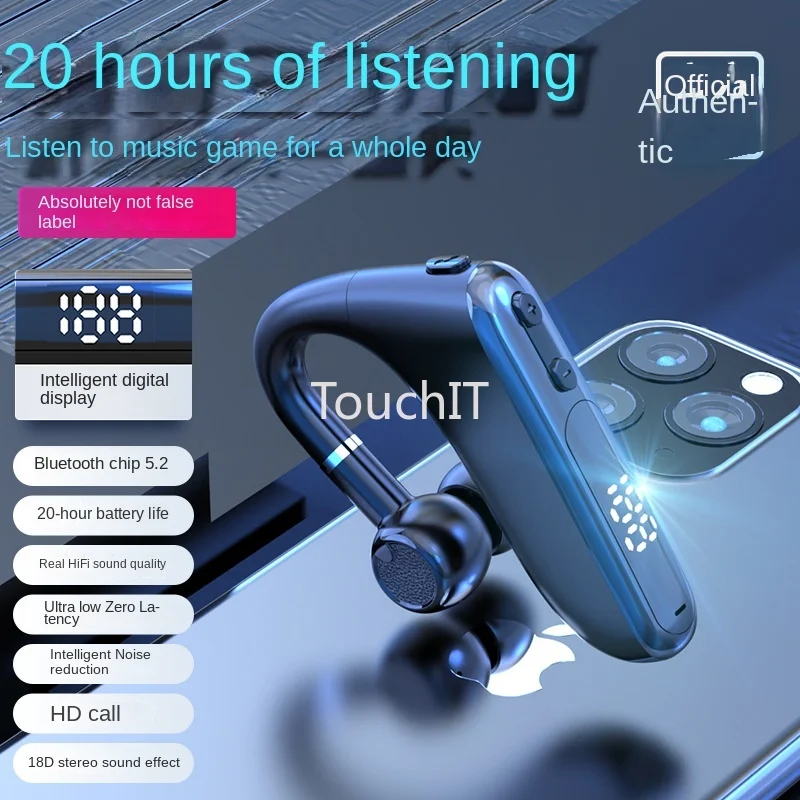 

Bluetooth-гарнитура беспроводная с шумоподавлением и ушным крючком, 5,2