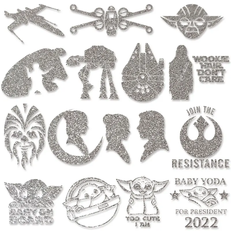 

Silver Glitter Disney Star Wars Yoda Darth Vader r2d2 bb8 The Mandalorian baby yoda Heat Vinyl Ironing Stickers Decor Appliques