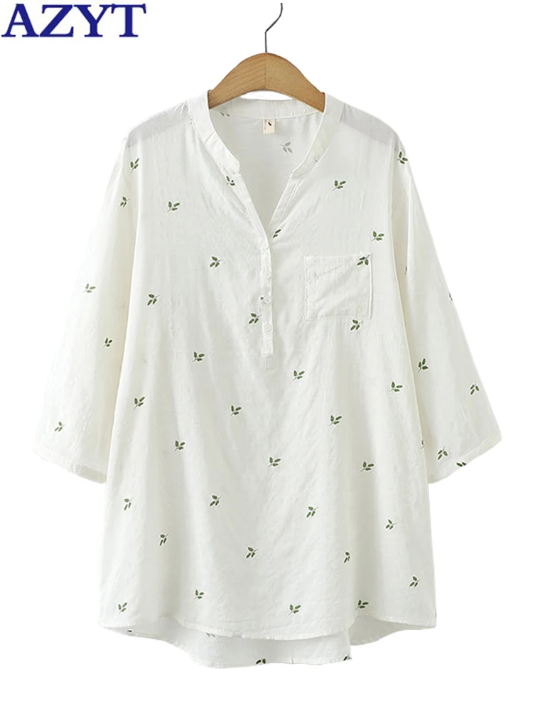 

AZYT 2022 New Pullover Women Blouses Fashion Print Women Short Sleeve Blusas Mujer Korean Loose Women White Shirt