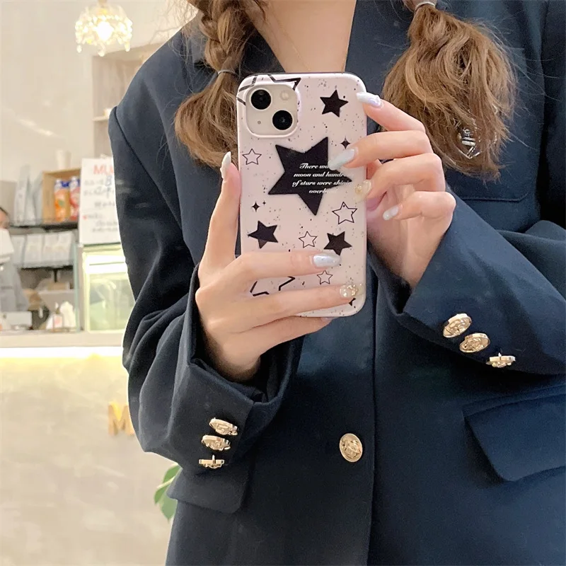 

Simple Pink Speckle Black Star Phone Case For iphone 14 13 12 11 Pro Max X XR XSMAX 7 8 Plus SE TPU Case Cover new products
