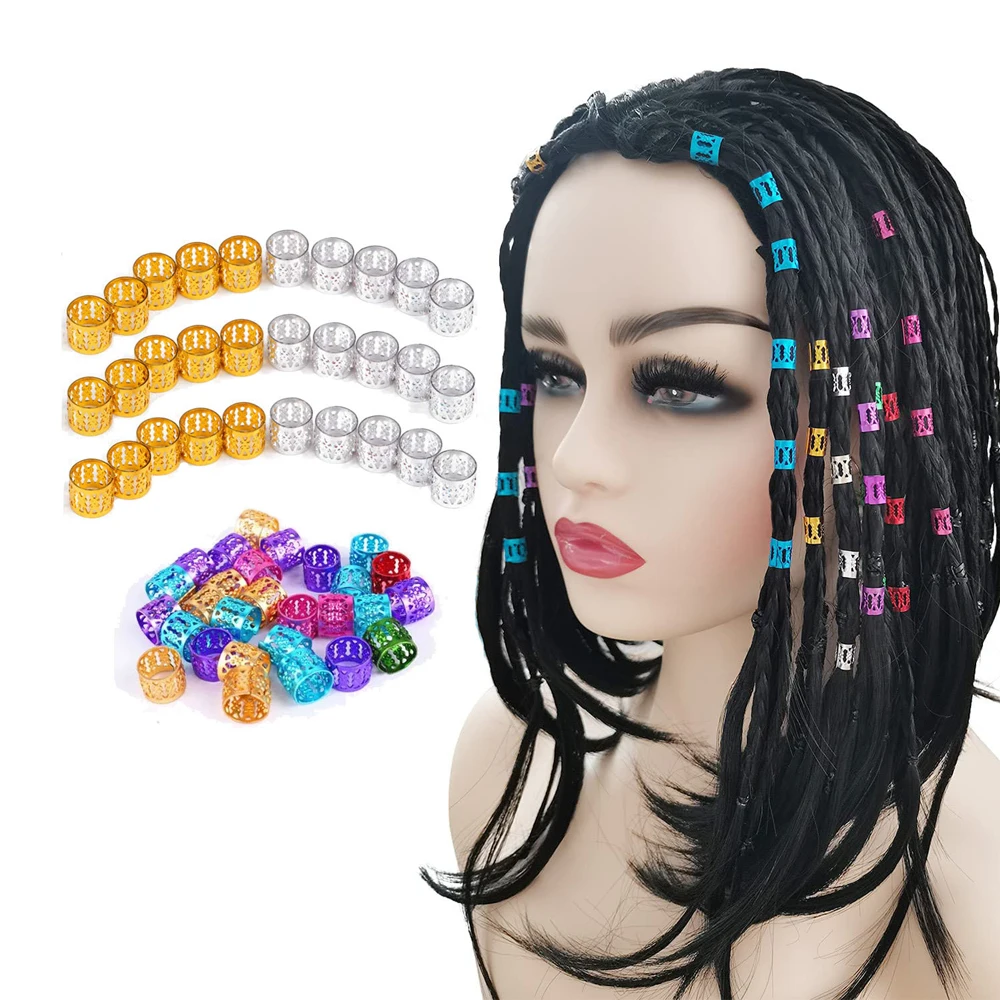 

50pcs Hair Braids Dreadlock Beads for Women Girls Adjustable Hair Braid Rings Clips DIY Braiding Cuffs Jewelry Hairpin Braider