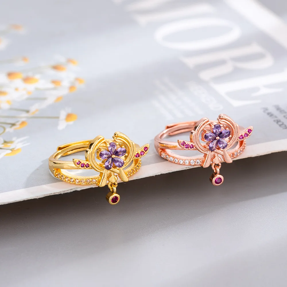 Кольцо для косплея Game Genshin Impact Yae Miko регулируемое Открытое кольцо с подвеской на