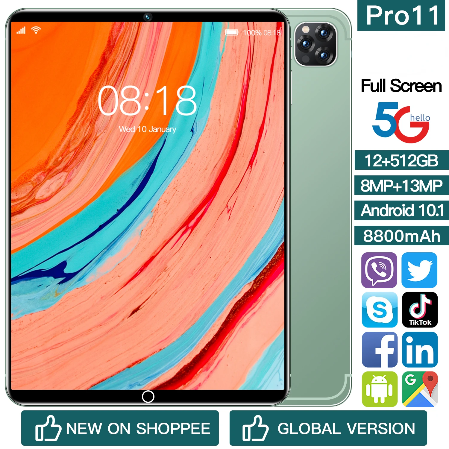 

Global Firmware 5G Tablet P11 pro 10.1 Inch Tablete Full HD Screen Tablets Android 10 Dual Sim 8800mAh Tablette P11 pro Android