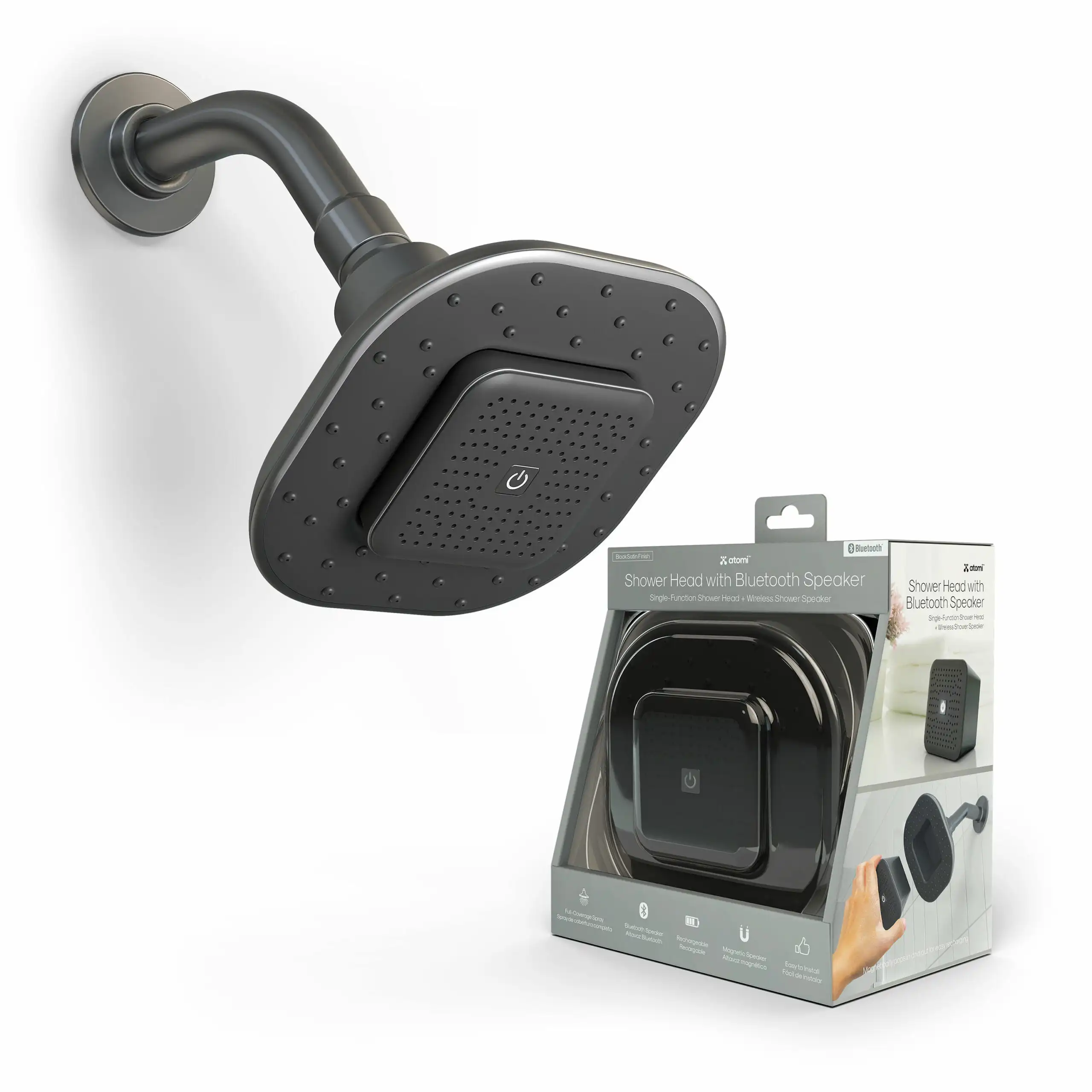 

Лейка для душа Atomi с Bluetooth-динамиком, матовый черный, 1,8 GPM, AT1490B