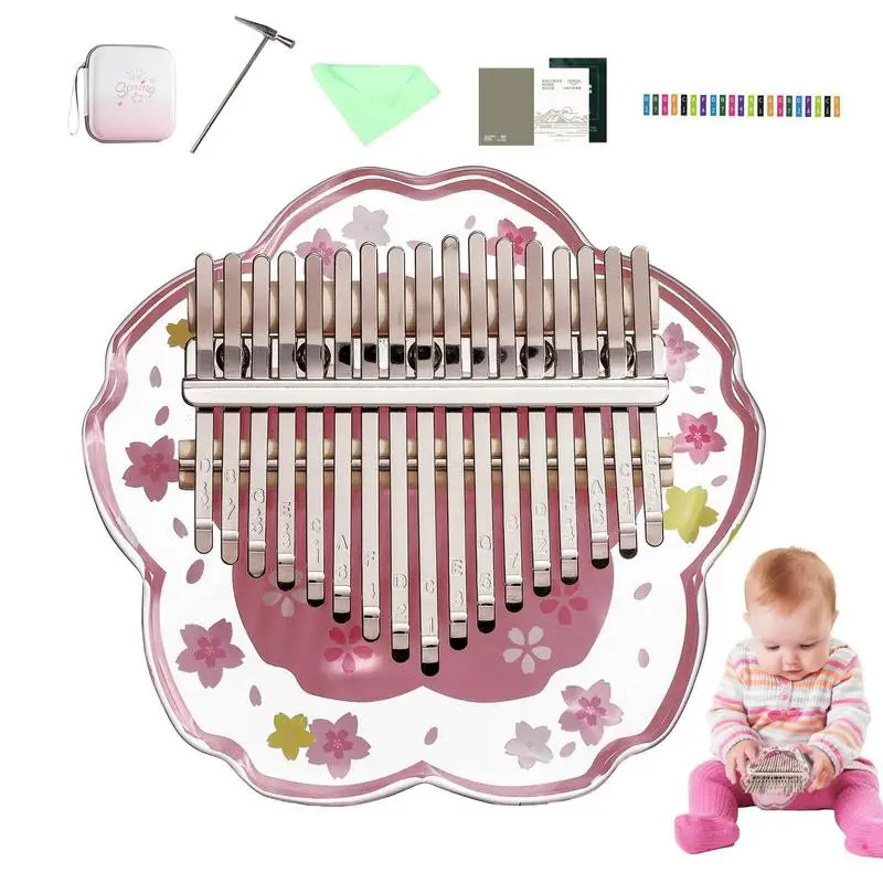 

Kalimba Thumb Piano Acrylic Cherry Blossom Shape Mini 17 Keys Musical Instruments Christmas Gift With Tune Hammer And Study