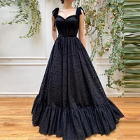 sevintage black lace long prom dresses sweetheart spaghetti strap flowers pleat ruched a line evening gowns formal party dress