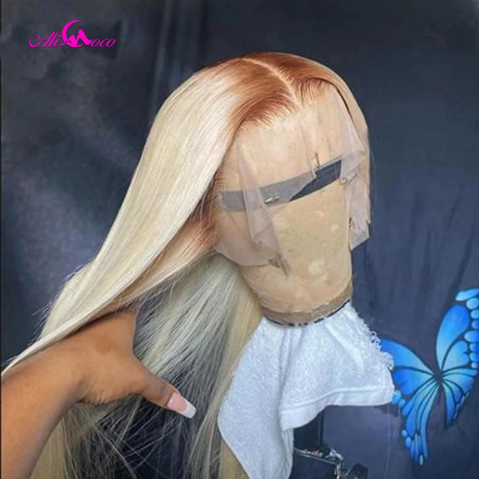 Ed Brown Root With Blonde Human Hair Wigs 13x4 Lace Frontal Wig 613 Blonde Straight Lace Front Wig For Black Women