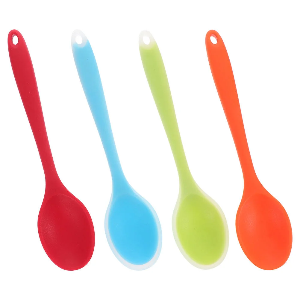 

4 Pcs Silicone Spoon Ladle Mixing Non-Stick Serving Long Handle Silica Gel Student Household Cooking Kitchen Accessories