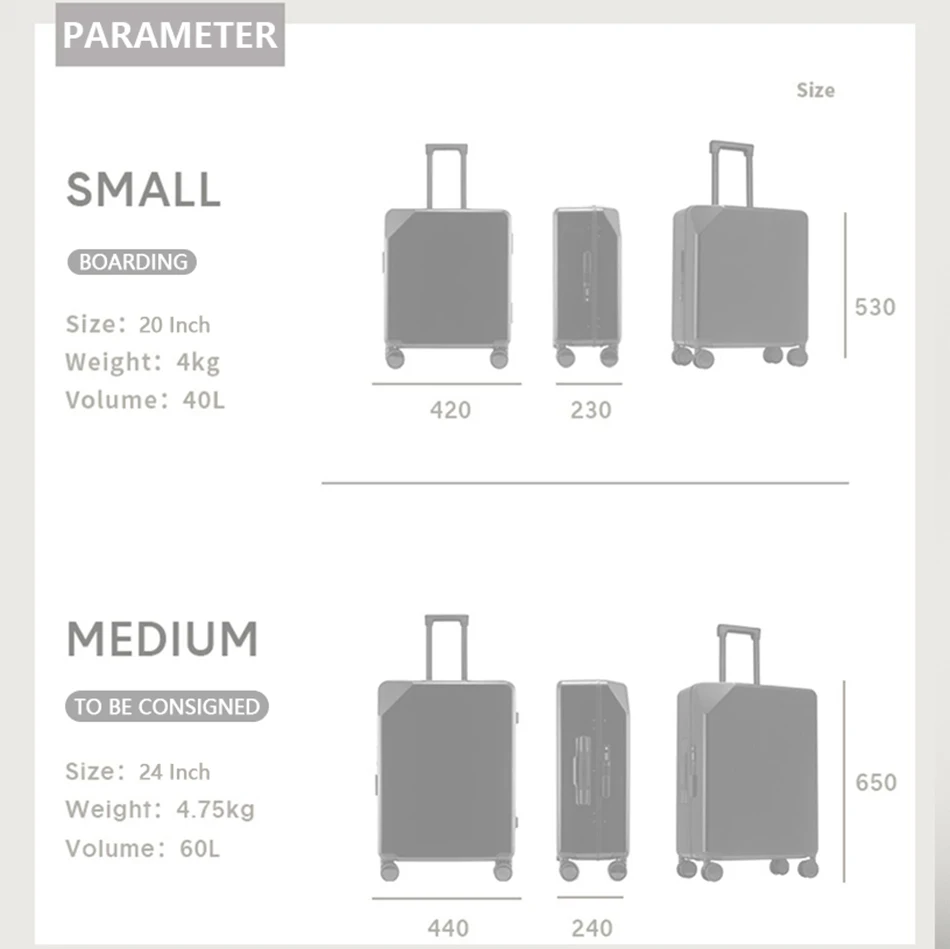 Minimalist style personality Suitcase Aluminum frame female pull bar box small boarding box universal wheel men 20, 24
