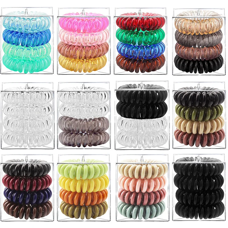 

4 Pcs/Set Hair Bands Phone Cord Spiral Hair Ties Elastic Hair Rings Hair Rope For Women Hair Accessories Hot Sale High Quality