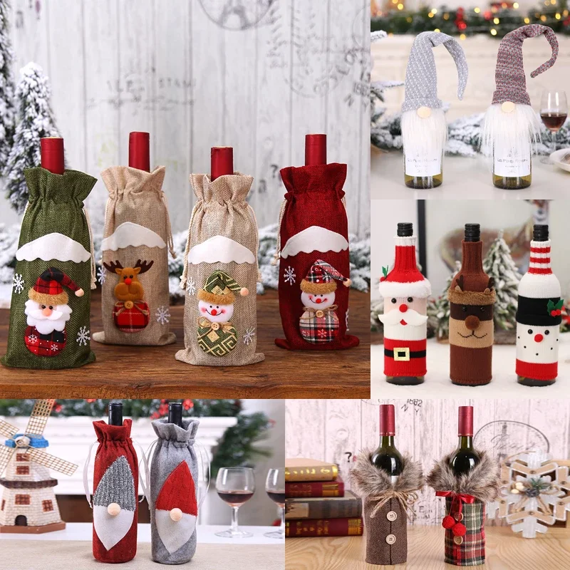 Christmas Decorations for Home Santa Claus Wine Bottle Cover Snowman Stocking Gift Holders Xmas Navidad Decor New Year Gift