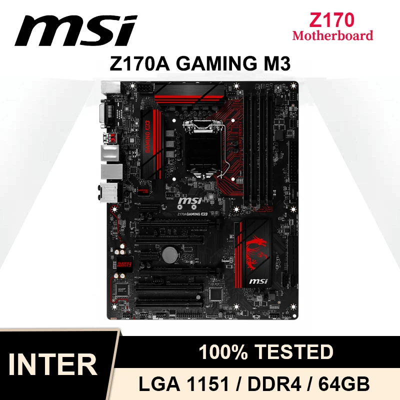 

LGA 1151 оригинальная материнская плата для MSI Z170A GAMING M3 Intel Z170 материнская плата PCI-E 3,0 DDR4 SATAE SATA3 M.2 Core Pentium Celeron