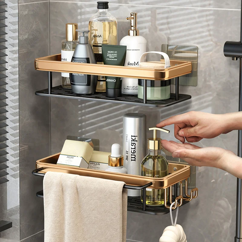 

Punch-livre prateleira do banheiro prateleiras shampoo chuveiro rack de armazenamento titular da cozinha organizador da cozinha