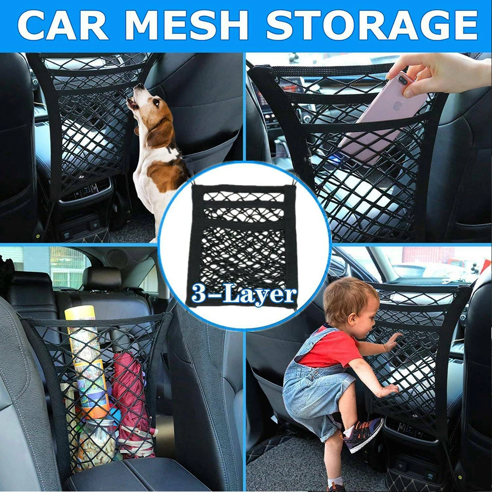 

Organizer Car Storage Net Oxford Cloth + Mesh With 4 Plastic Hooks 30 X 25cm Auto Seat Luggage Cargo Net Pocket Elastic Mesh Bag