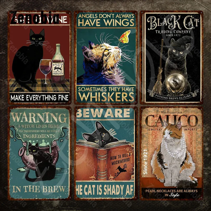 Металлическая пластина с мультяшными кошками милые домашние животные винтажные