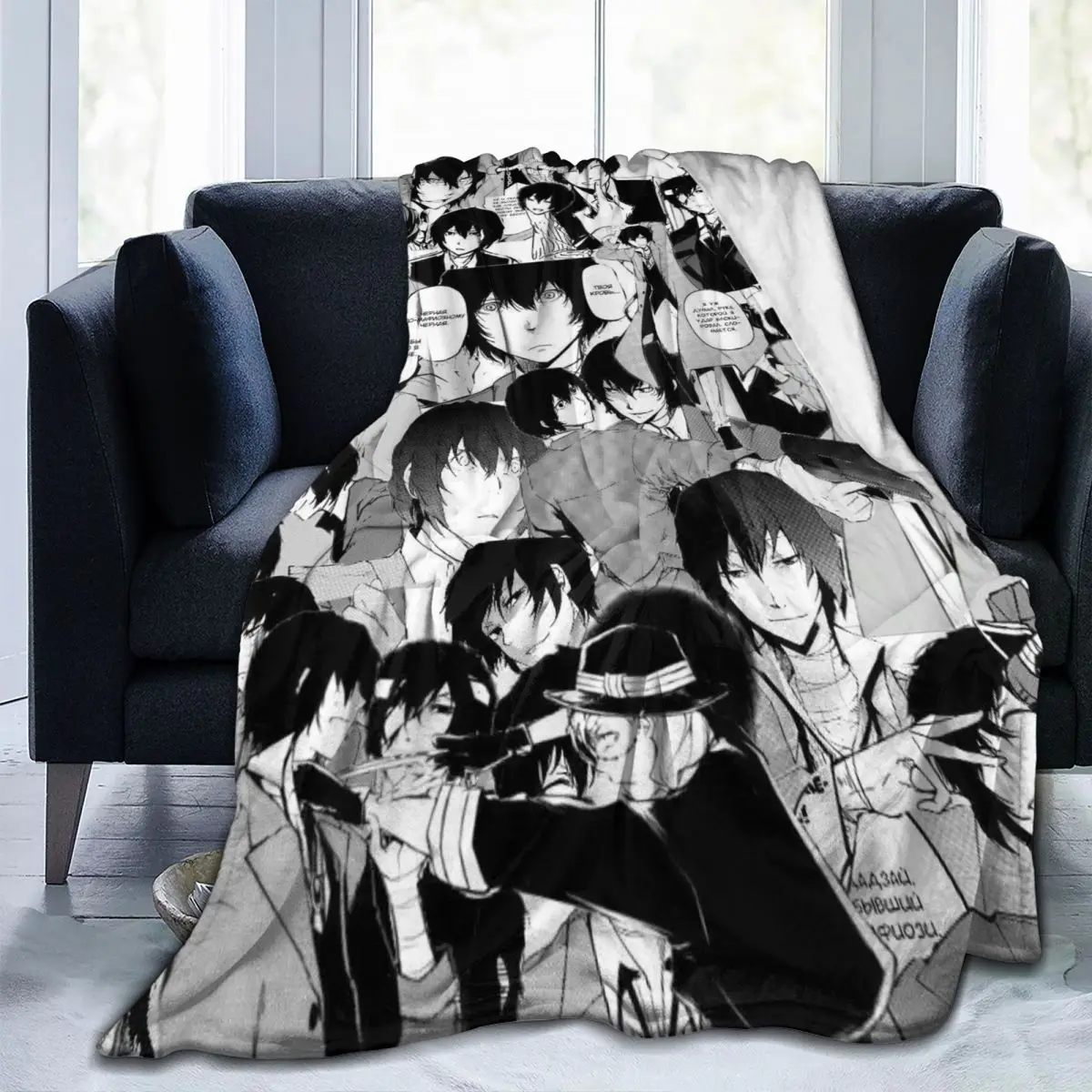 

Plaid Anime Dazai Osamu Blanket Flannel Summer Collage Manga 3D Breathable Soft Throw Blanket for Home Bedroom Bedspread
