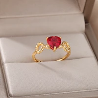 red zircon rings for women stainless steel gold color couple ring 2022 trend wedding band aesthetic jewelry bague femme