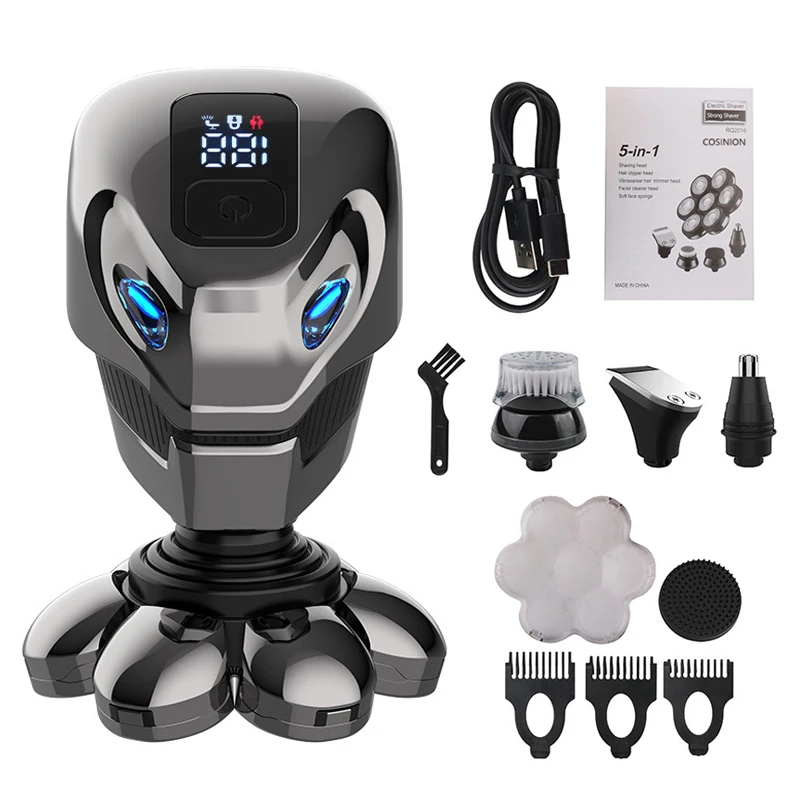 

5 IN 1 4D Men's Rechargeable Bald Head Electric Shaver 7 Floating Cutter Beard Nose Ear Hair Trimmer Men Facial Cleaning Brush