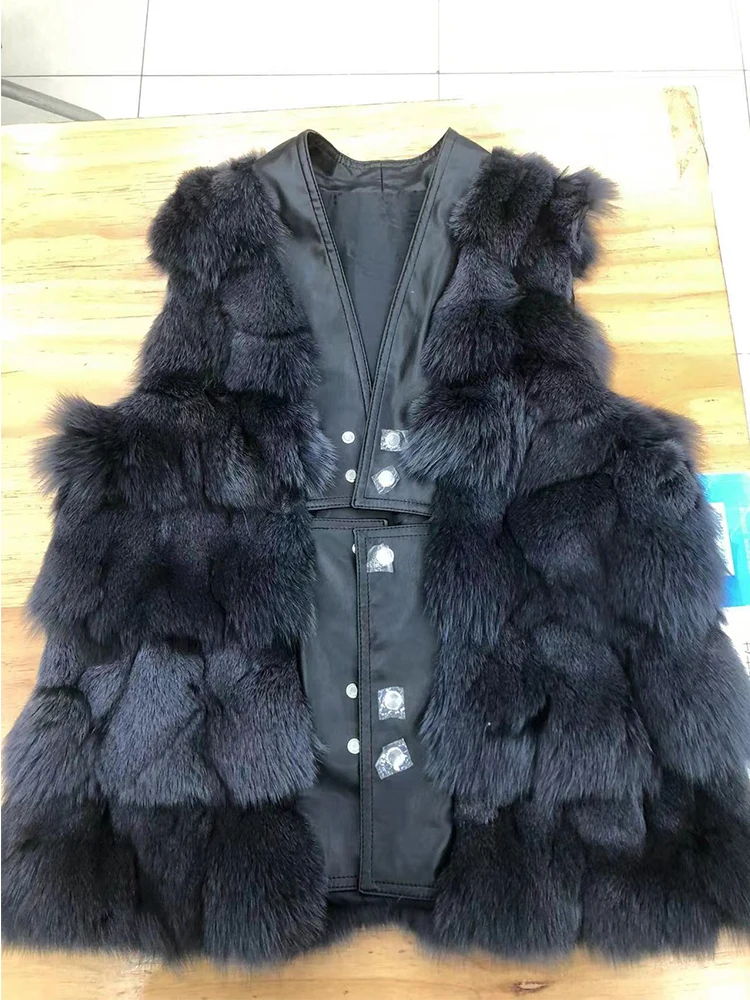 Fashion Real Fox Fur Vest High-end Women Sleeveless Fur Gilet Natural Genuine Sheepskin Fur Jacket Women Coat