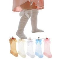 3 pairs stocks for baby boys girls cotton solid color knee high stocking toddler mesh with bowknot elastic socks 0 36months%c2%a0