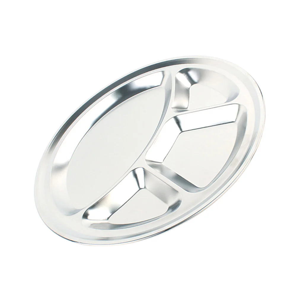 

1 pc Stainless Steel Plate Divided Dinner Plate Round Divided Plate Metal Divided
