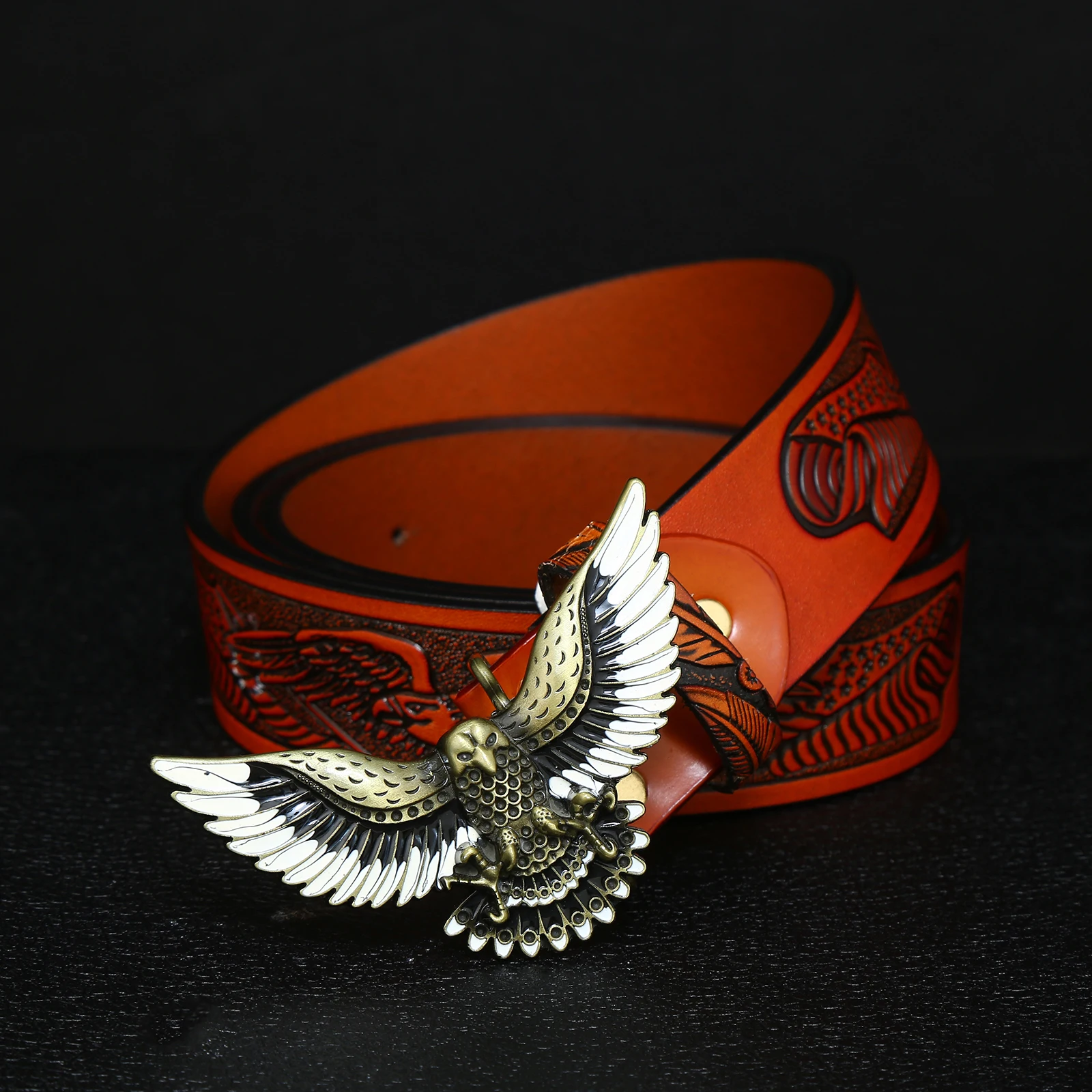 Western denim zinc alloy eagle belt buckle with embossed leather belt for men's jeans decoration