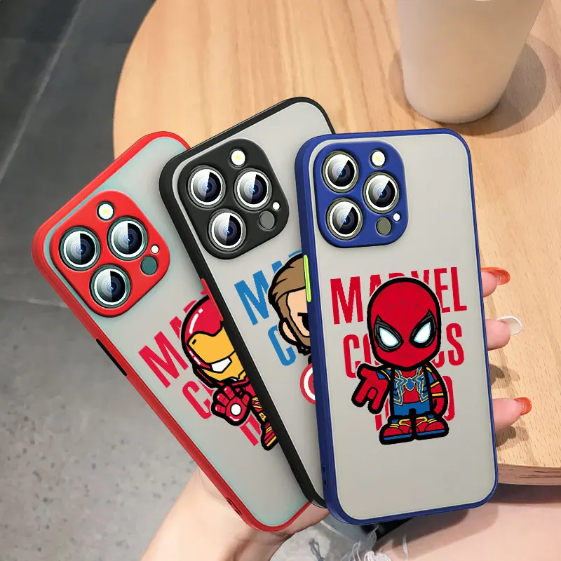 

Marvel Avengers cute hero For Apple iPhone 13 12 11 Pro Max Mini XS Max X XR 6 7 8 Plus SE Frosted Translucent Phone Case