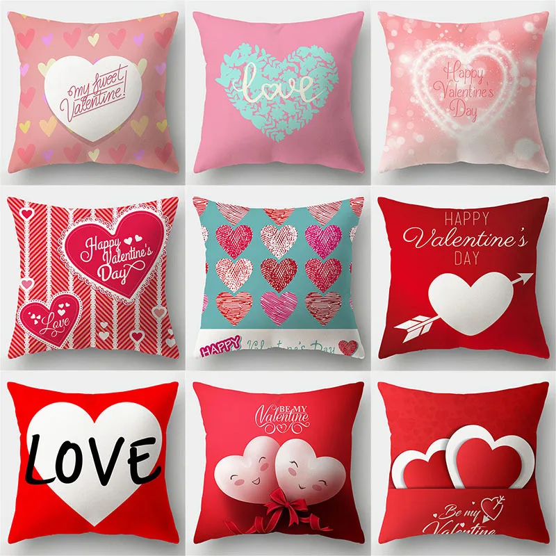 

2023 Happy Valentine's Day Short Plush Pillowcase Love Printed Sofa Car Pillow Case Home Hotel Pillowcase Cushion Decoration