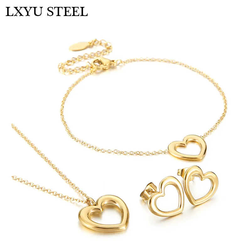 

Комплект из колье и сердца, из нержавеющей стали, 3 цвета