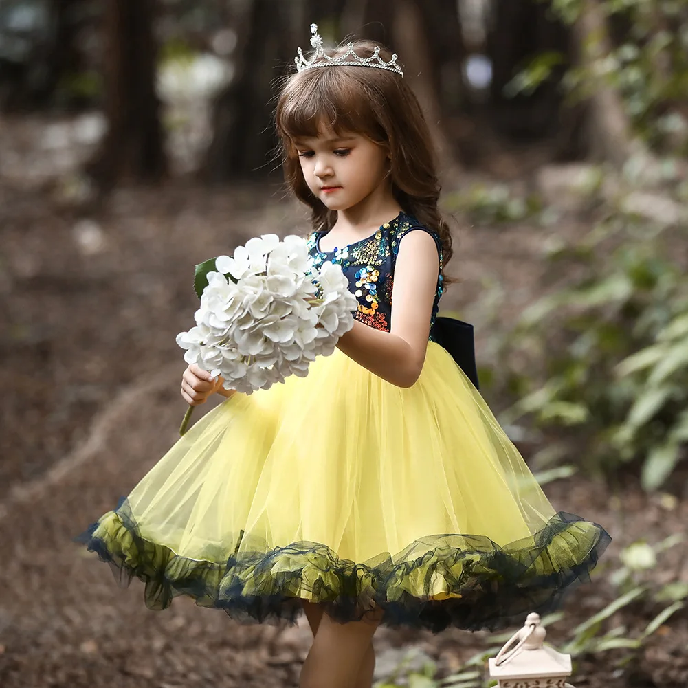 

Summer Girls Dress Sequin Lace Bridesmaid Dress Princess Dress Party Long Dress Girls Christmas Pageant Party Puff Dress