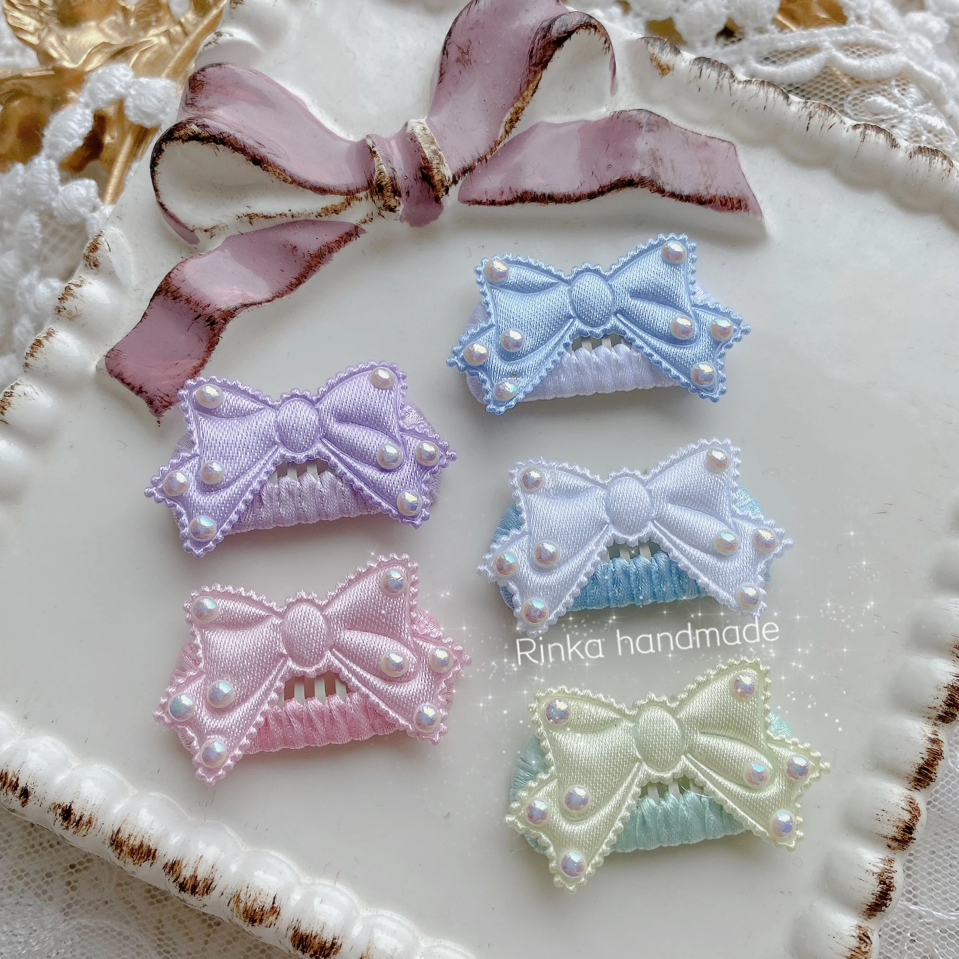 

20pcs New Manual Pet Hair Dog Pearl Bow Clip Teddy Could xi shi Bow Color matching Comb Clip